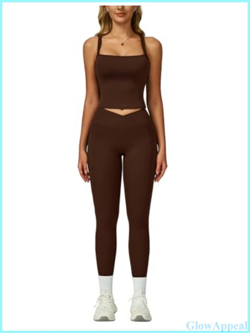 Square Neck Tank Top Flare Leggings Set Butt-Lifting Pockets